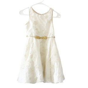 YOUNGLAND Party Dress Cream With Gold Floral Sparkles Sleeveless Size 8